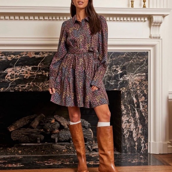 summersalt Dresses & Skirts - Summersalt The Countryside Poplin Tiered Shirtdress in Floral Prairie Chocolate